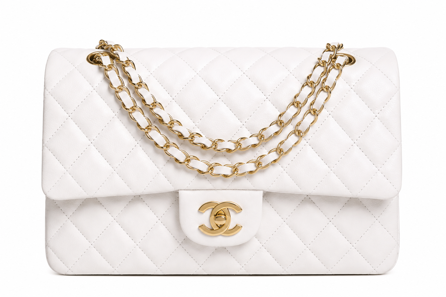 Vintage Quilted Designer Shoulder Bag – White